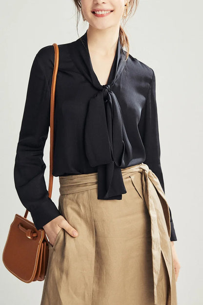 SFELIKY Elegant Silk Bow Tie Blouse for Spring & Summer Outfits