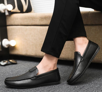 SHANGKAKA Men’s Soft Leather Casual Shoes – Round Toe Comfort Smart-Casual Flats