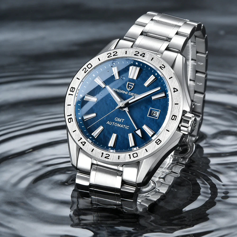 PAGANI DESIGN Automatic GMT Sports Watch – Bold Stainless Steel Luxury Timepiece