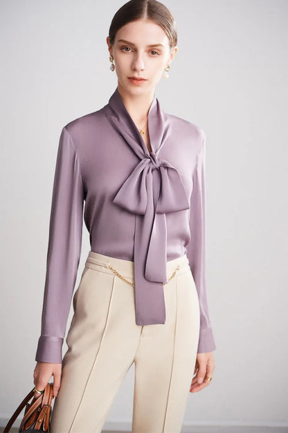 SFELIKY Elegant Silk Bow Tie Blouse for Spring & Summer Outfits