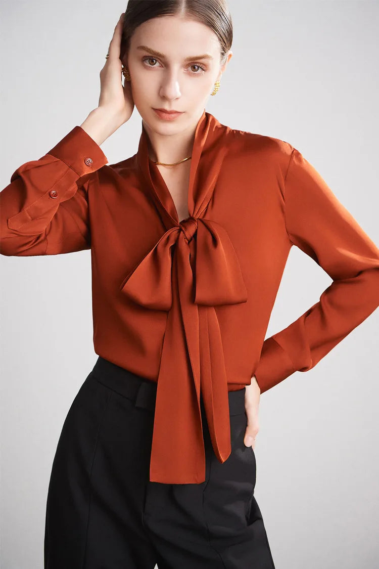 SFELIKY Elegant Silk Bow Tie Blouse for Spring & Summer Outfits