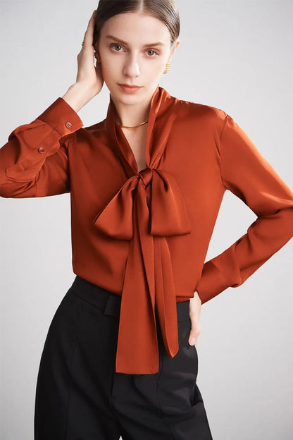 SFELIKY Elegant Silk Bow Tie Blouse for Spring & Summer Outfits