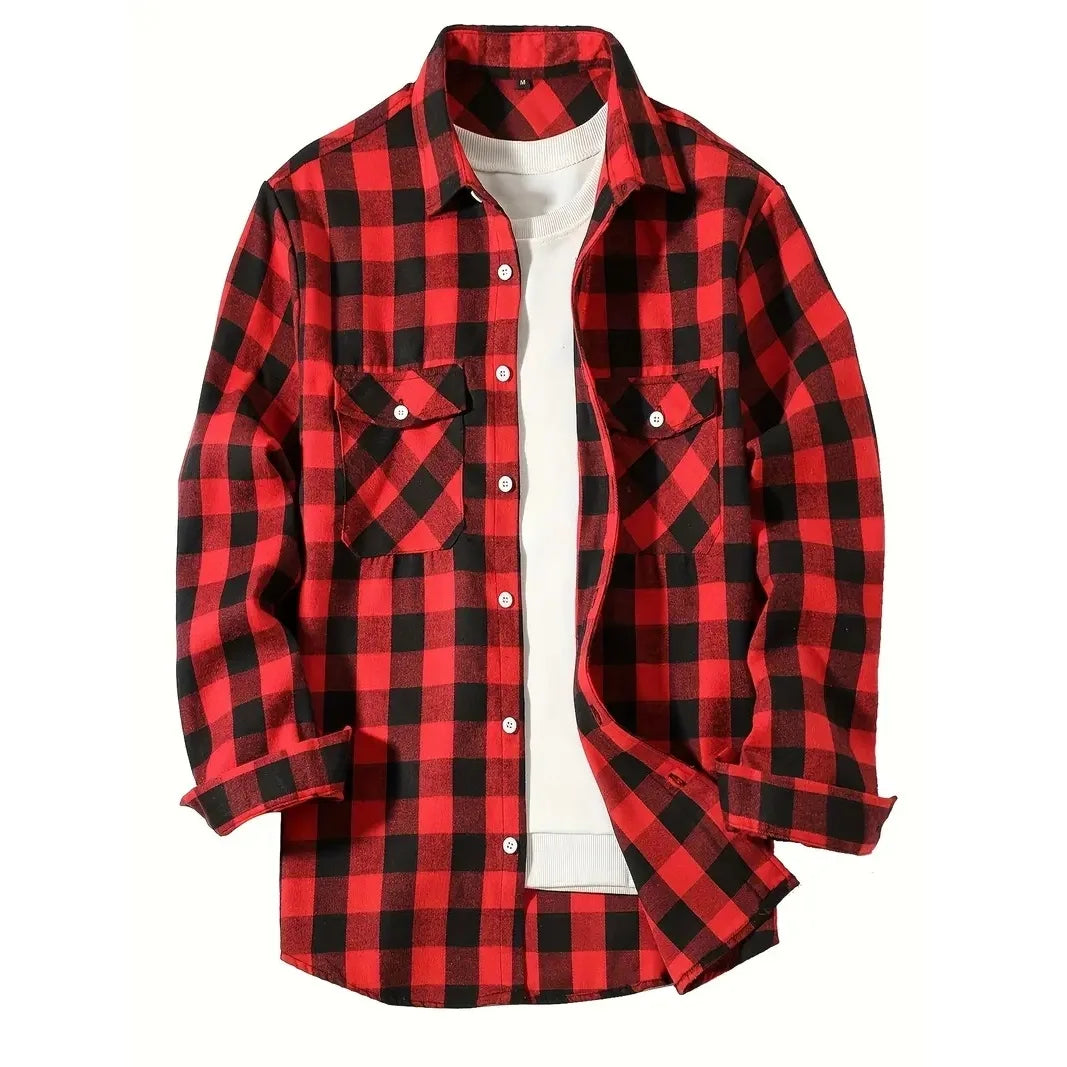 Men’s Long Sleeve Plaid Flannel Shirt for Smart Casual & Layered Styling