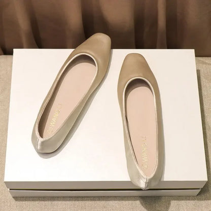 WANG LI Women’s Square Toe Slip-On Flats – Elegant Low Heel Office & Everyday Shoes