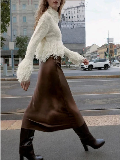 Elegant Satin High-Waist Midi Skirt for Effortless Everyday Style