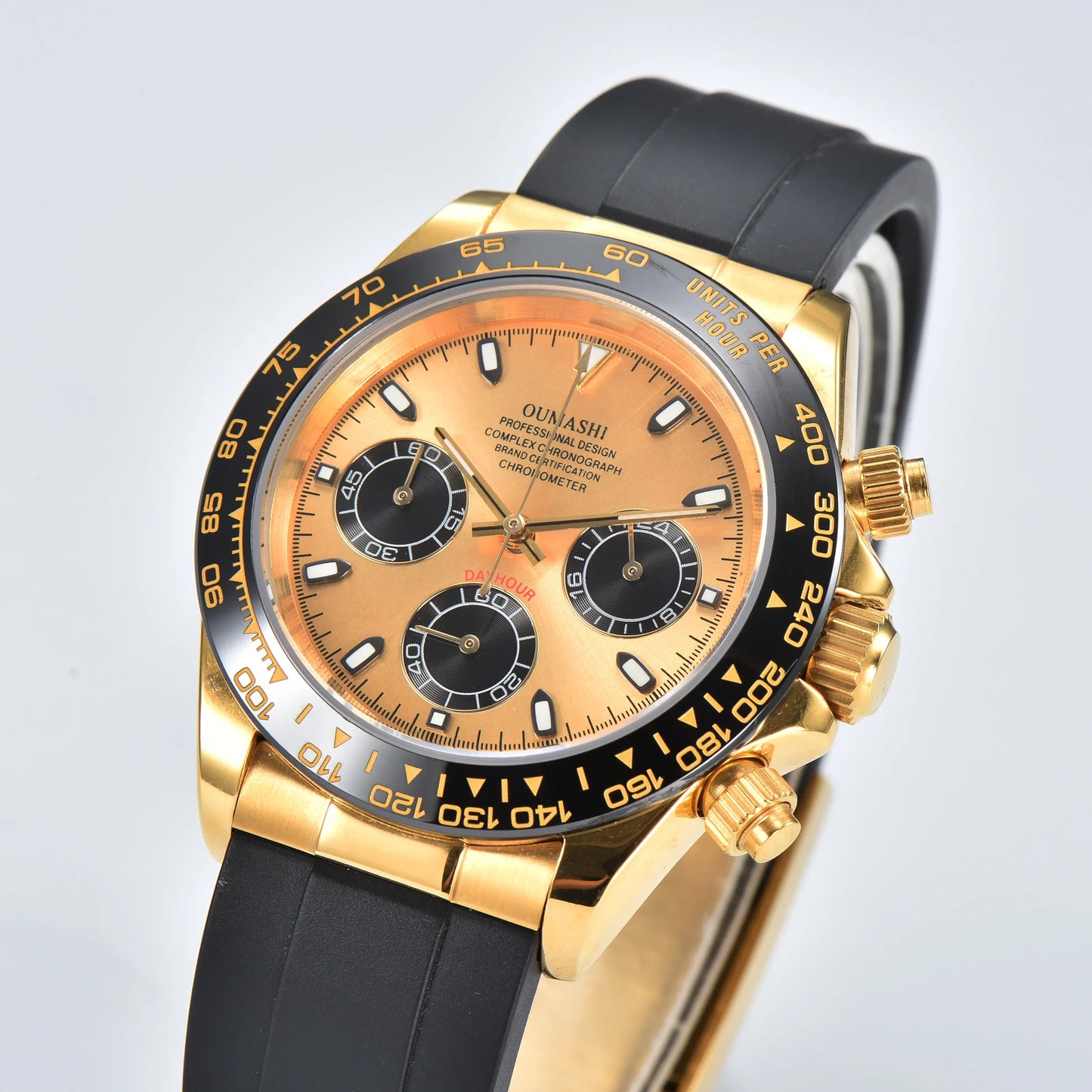 OUMASHI Men’s VK63 Chronograph Watch – Sapphire Crystal Sports Watch with Rubber Strap