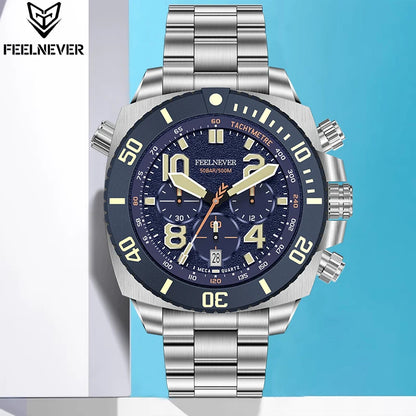 LIGE FeelNever FN1801 Men’s Luxury-Style Chronograph Dive Watch – Stainless Steel Sapphire Glass Edition