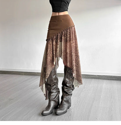 SylCue Women’s High-Waist Asymmetrical Leopard Print Statement Skirt