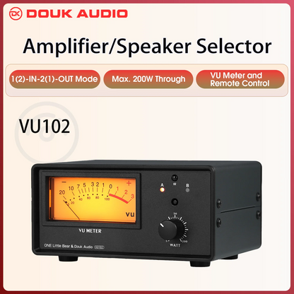 Douk Audio 2-In-1 Audio Switcher with VU Meter – IR Remote Amplifier & Speaker Selector