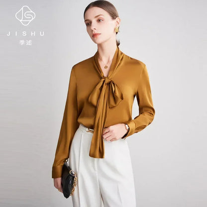 SFELIKY Elegant Silk Bow Tie Blouse for Spring & Summer Outfits