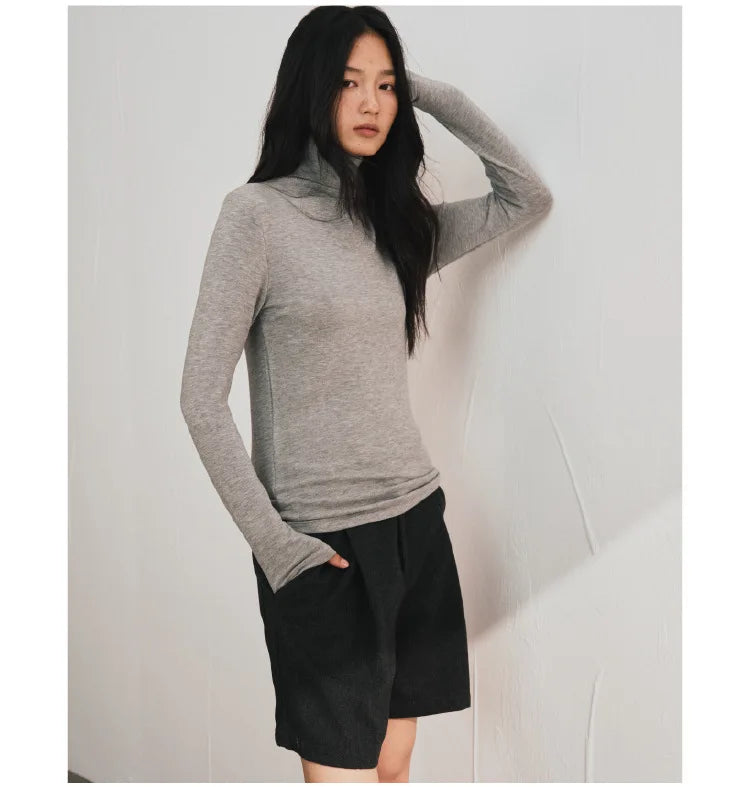 MOOIRUE APPAREL Women’s Silk-Wool High Neck Top for Soft, Breathable Layering