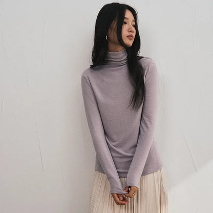 MOOIRUE APPAREL Women’s Silk-Wool High Neck Top for Soft, Breathable Layering