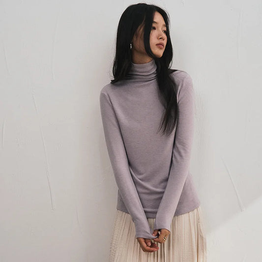 MOOIRUE APPAREL Women’s Silk-Wool High Neck Top for Soft, Breathable Layering