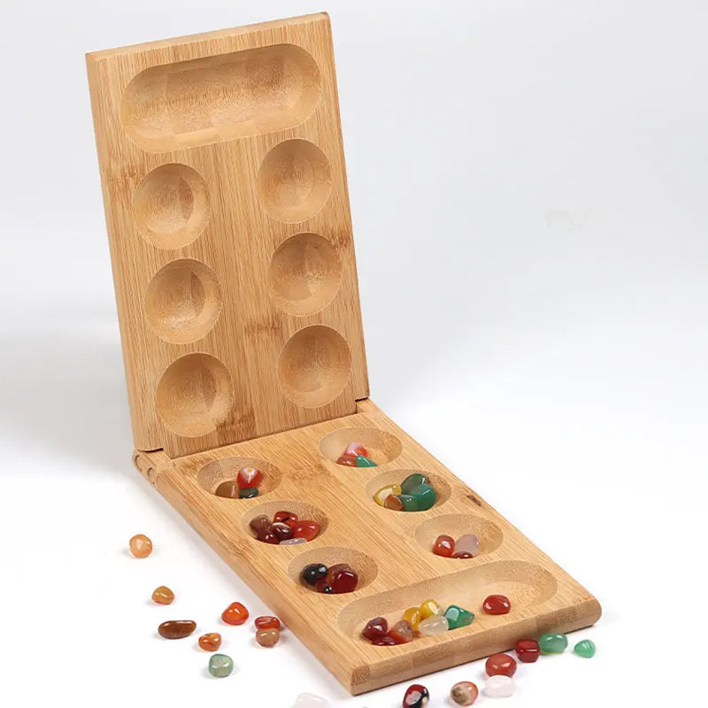 Riverstones Bamboo Mancala Board Game – Foldable Wooden Strategy Game