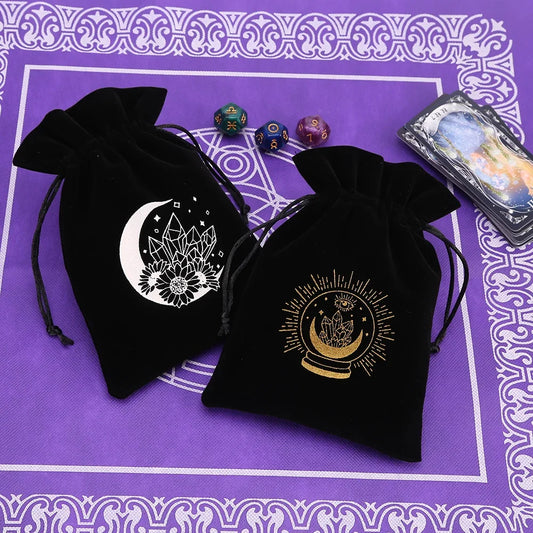 WEIKENDE 5Pcs Black Velvet Moon Phase Tarot Cards Storage Pouch