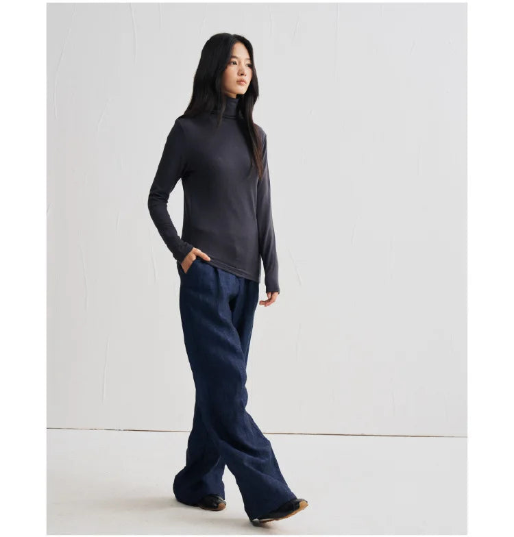 MOOIRUE APPAREL Women’s Silk-Wool High Neck Top for Soft, Breathable Layering