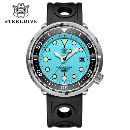 STEELDIVE  SD1975 Professional 300M Automatic Dive Watch – Turquoise Dial Stainless Steel Diver