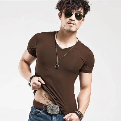2025 Brand New Men's T-Shirt V-neck Short Sleeve