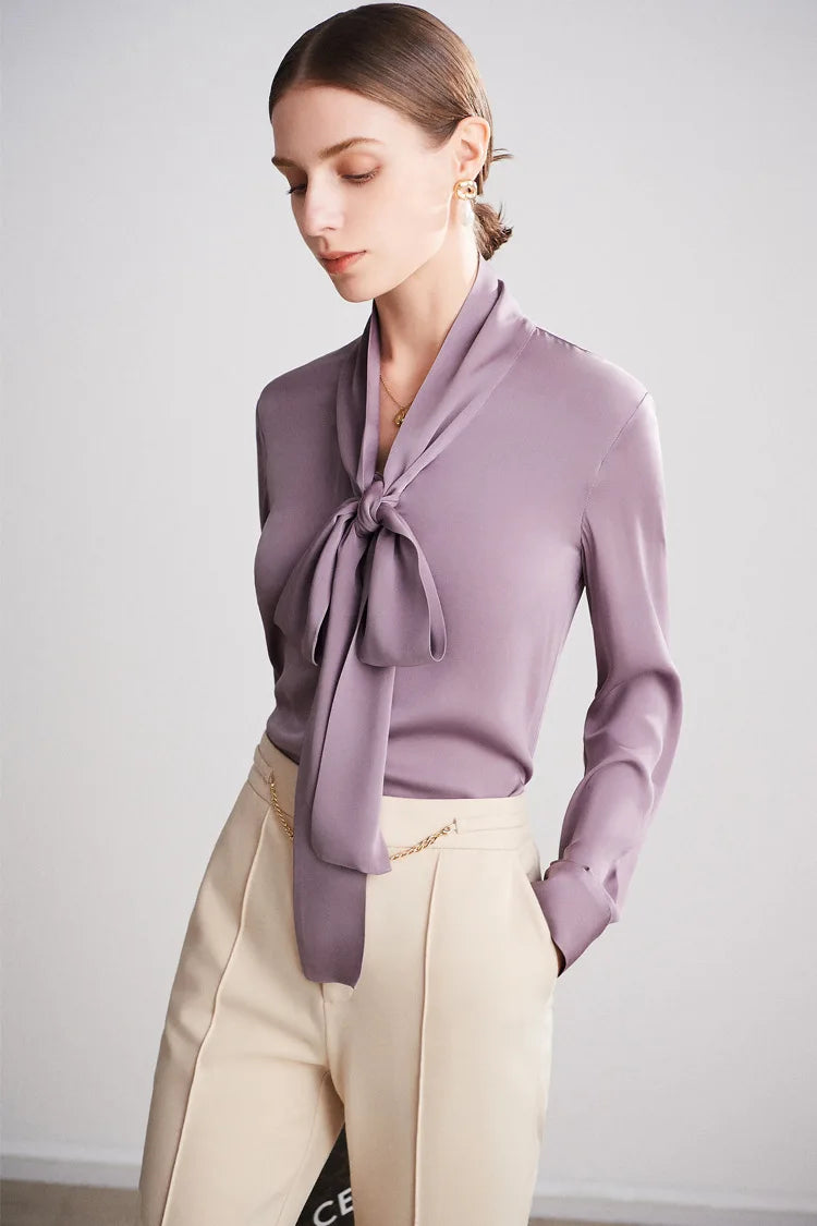 SFELIKY Elegant Silk Bow Tie Blouse for Spring & Summer Outfits