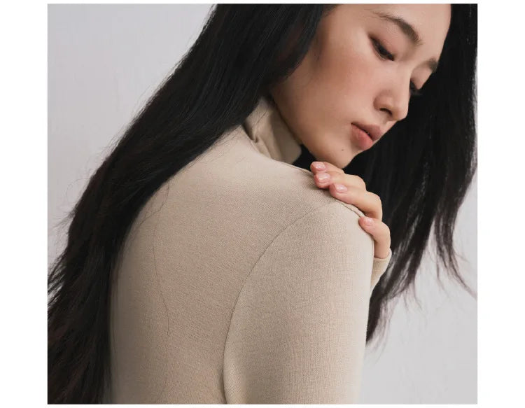 MOOIRUE APPAREL Women’s Silk-Wool High Neck Top for Soft, Breathable Layering