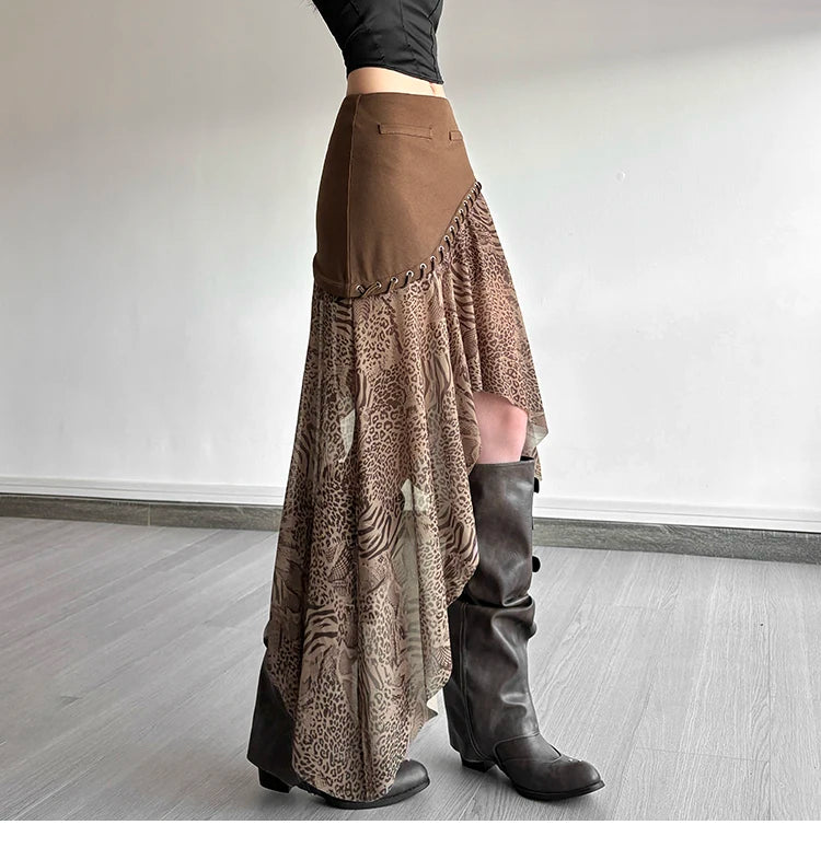 SylCue Women’s High-Waist Asymmetrical Leopard Print Statement Skirt