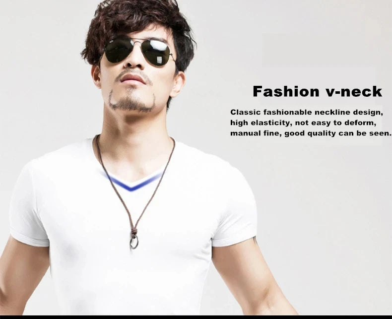 2025 Brand New Men's T-Shirt V-neck Short Sleeve