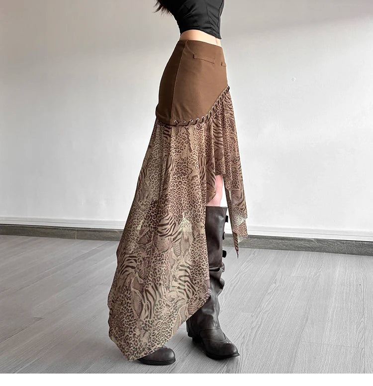 SylCue Women’s High-Waist Asymmetrical Leopard Print Statement Skirt