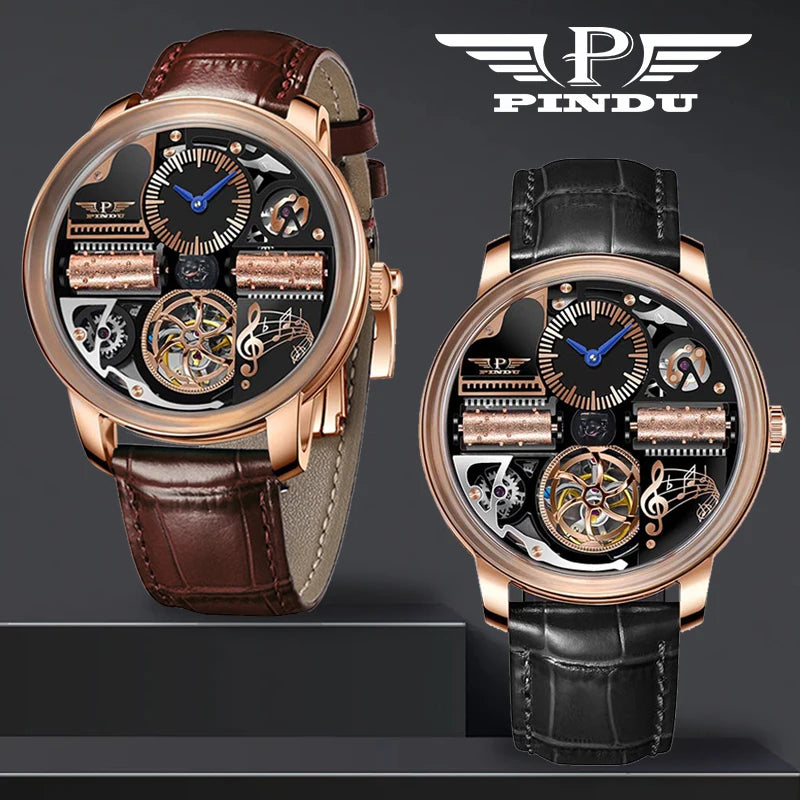 PINDU Music Series Skeleton Automatic Watch – Mechanical Luxury with Bold Design