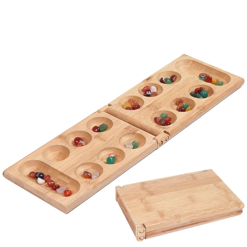 Riverstones Bamboo Mancala Board Game – Foldable Wooden Strategy Game
