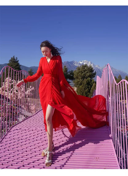 YANPANG Elegant Silk Maxi Dress for Summer & Vacation Evenings