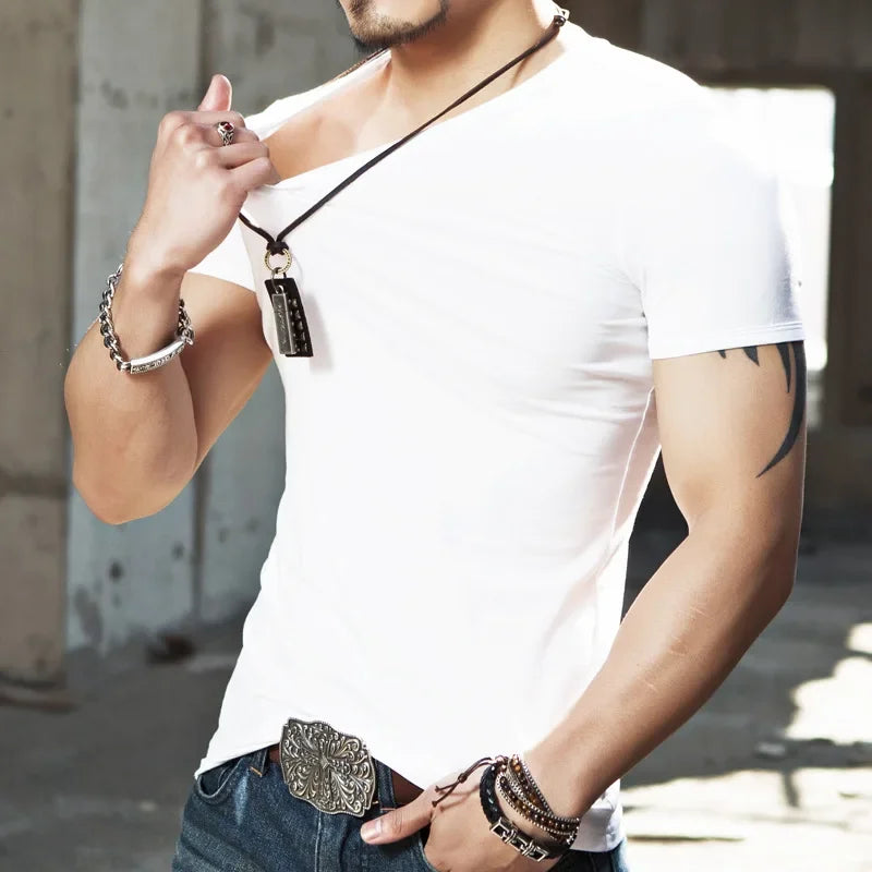 2025 Brand New Men's T-Shirt V-neck Short Sleeve