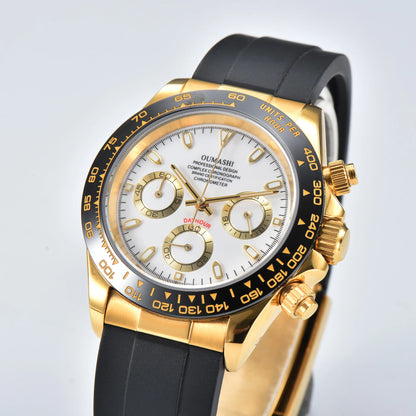 OUMASHI Men’s VK63 Chronograph Watch – Sapphire Crystal Sports Watch with Rubber Strap