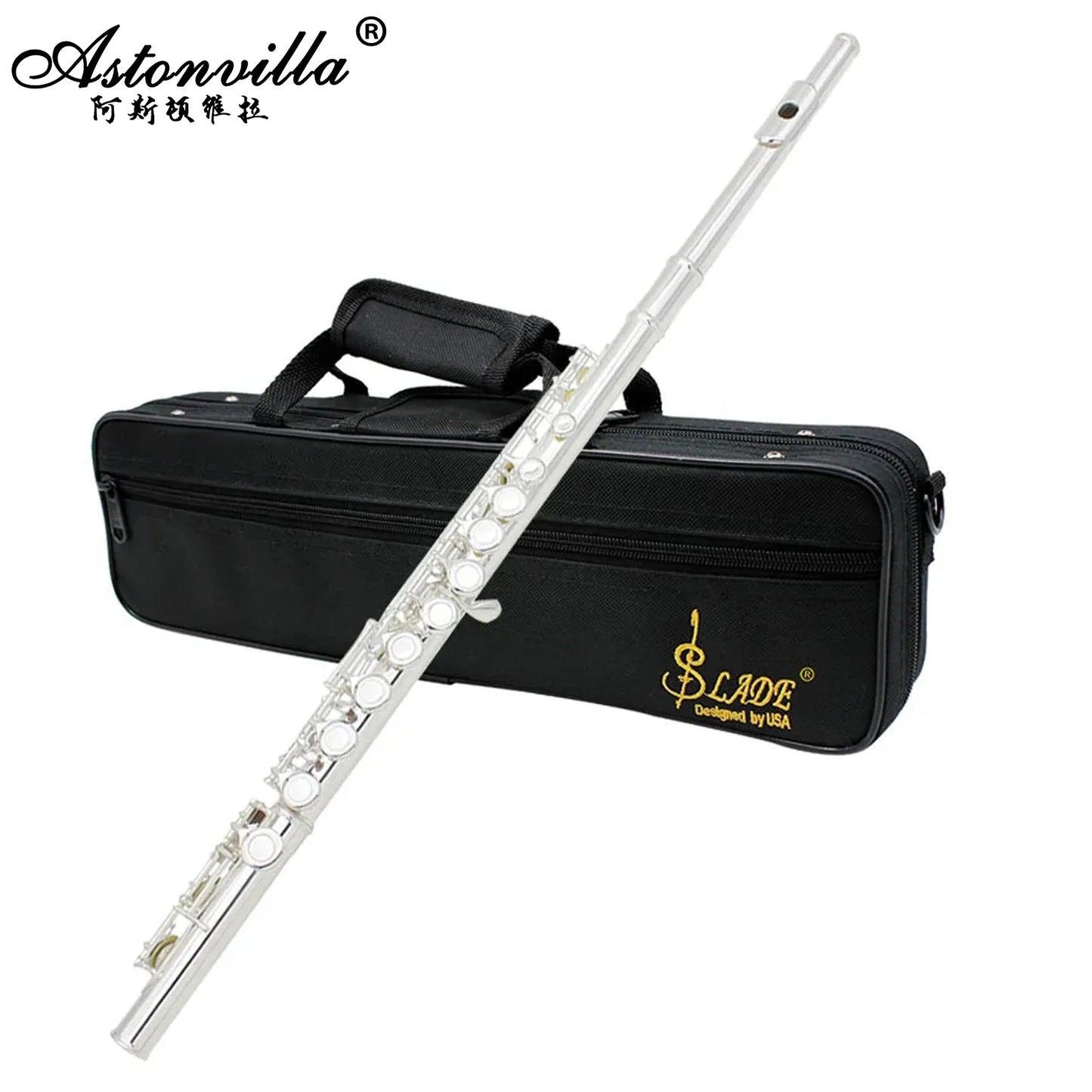 Slade Silver Concert Flute – 16-Key C-Tune Beginner Flute with Case & Cleaning Kit