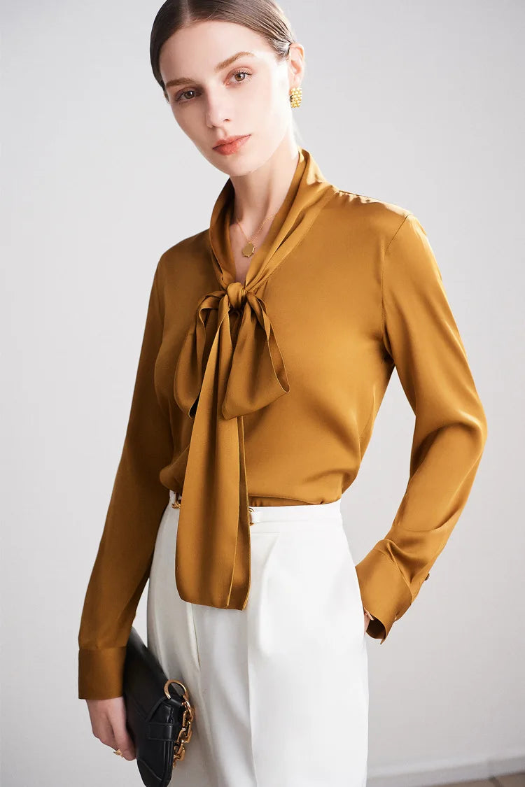 SFELIKY Elegant Silk Bow Tie Blouse for Spring & Summer Outfits