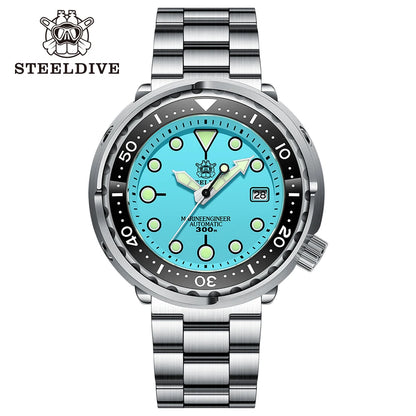 STEELDIVE  SD1975 Professional 300M Automatic Dive Watch – Turquoise Dial Stainless Steel Diver