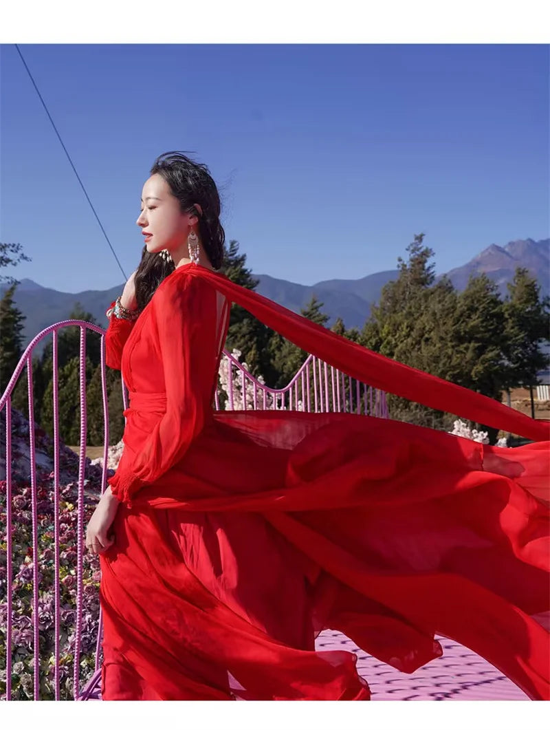 YANPANG Elegant Silk Maxi Dress for Summer & Vacation Evenings