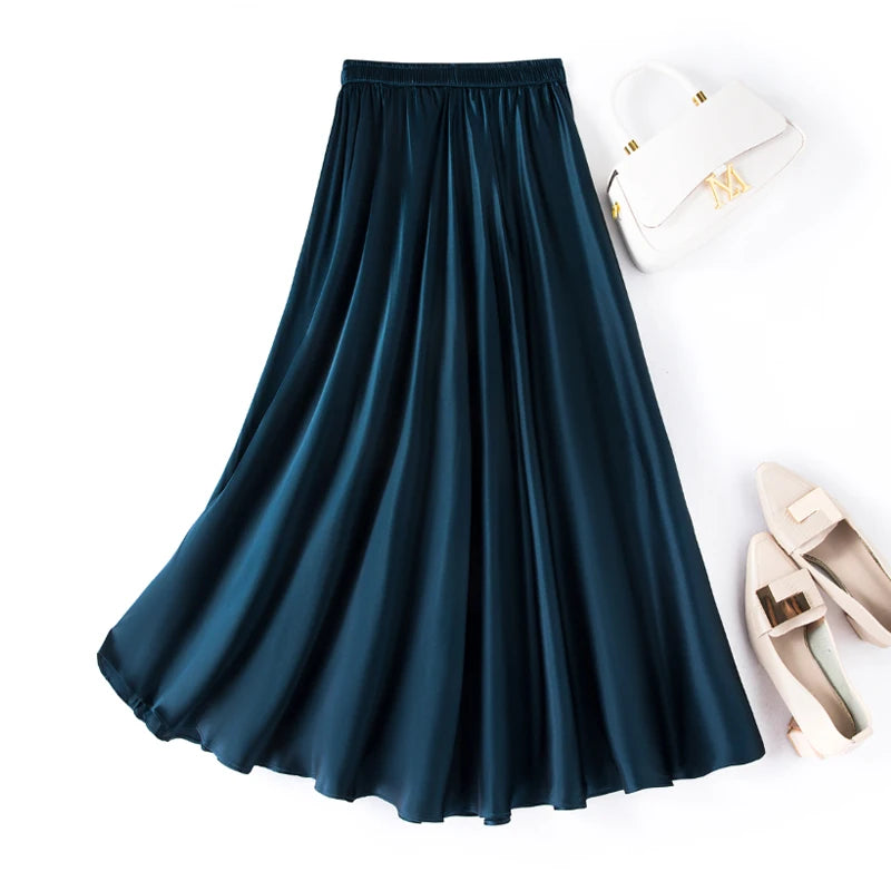 YANGCANSAOSI Elegant Satin Midi Umbrella Skirt for Effortless Summer Style