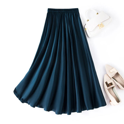 YANGCANSAOSI Elegant Satin Midi Umbrella Skirt for Effortless Summer Style