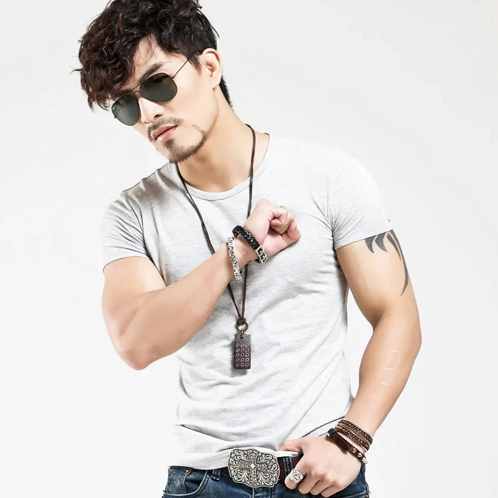 2025 Brand New Men's T-Shirt V-neck Short Sleeve