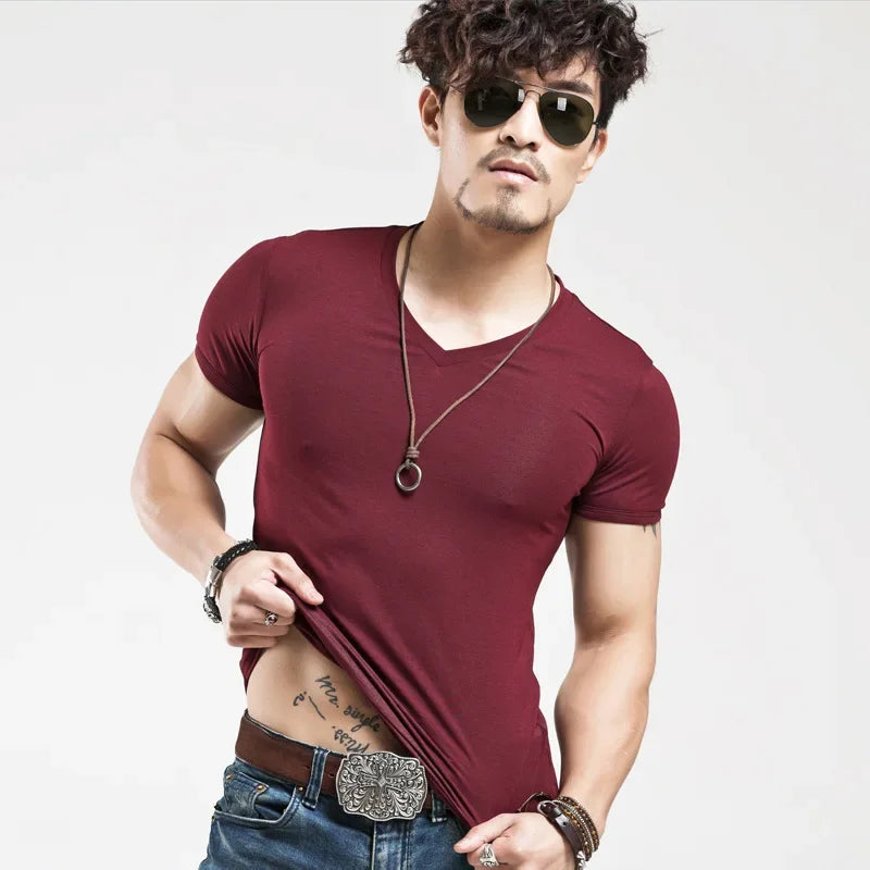 2025 Brand New Men's T-Shirt V-neck Short Sleeve