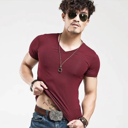 2025 Brand New Men's T-Shirt V-neck Short Sleeve