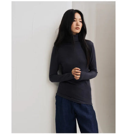 MOOIRUE APPAREL Women’s Silk-Wool High Neck Top for Soft, Breathable Layering