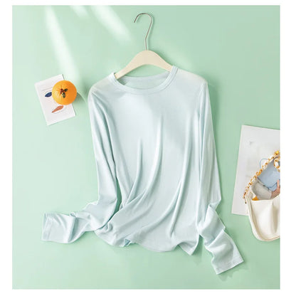 EMBELLIKE Elegant Silk-Feel Long Sleeve T-Shirt for Effortless Everyday Style