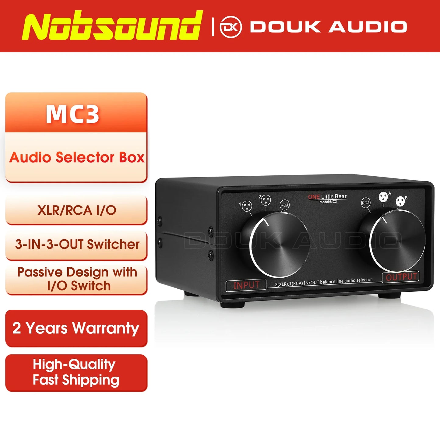 Nobsound 3-in-3-out XLR & RCA Audio Selector Box Passive Preamp for Hi-Fi & Studio Systems
