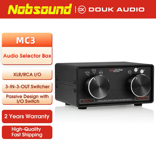 Nobsound 3-in-3-out XLR & RCA Audio Selector Box Passive Preamp for Hi-Fi & Studio Systems