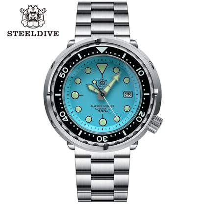 STEELDIVE  SD1975 Professional 300M Automatic Dive Watch – Turquoise Dial Stainless Steel Diver