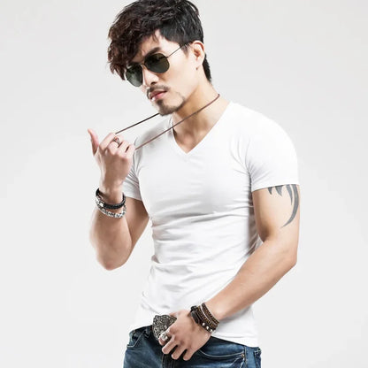 2025 Brand New Men's T-Shirt V-neck Short Sleeve