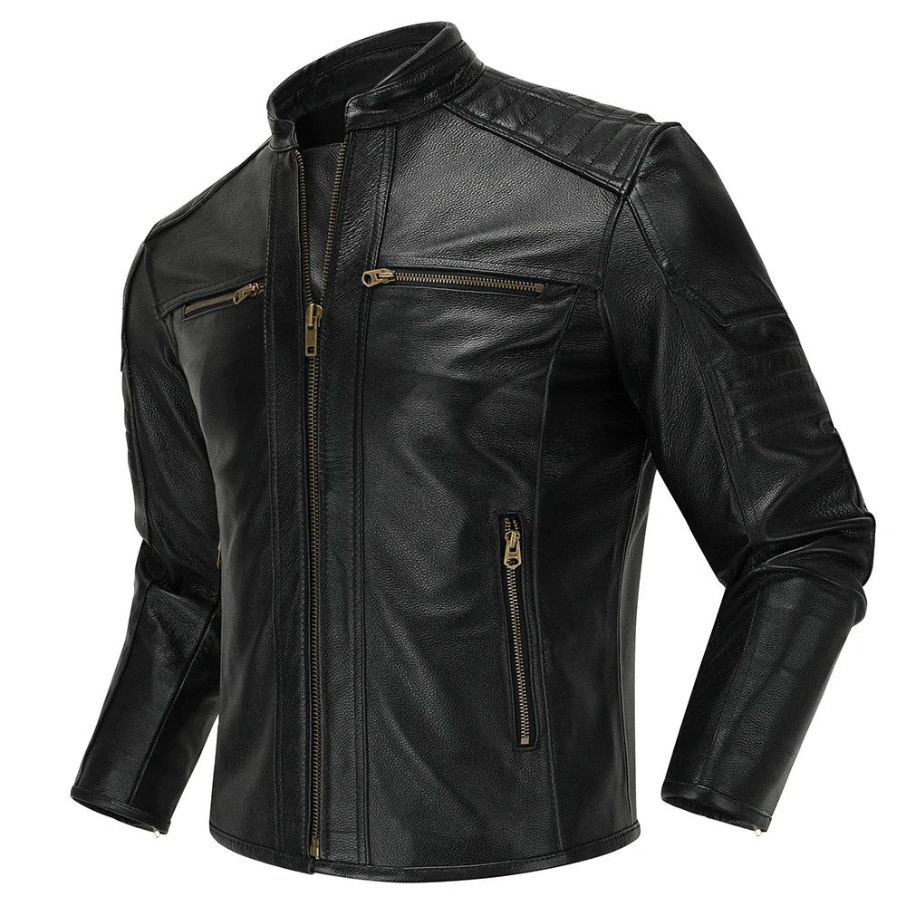 COPERSIAN Men’s Vintage Cow Leather Motorcycle Jacket