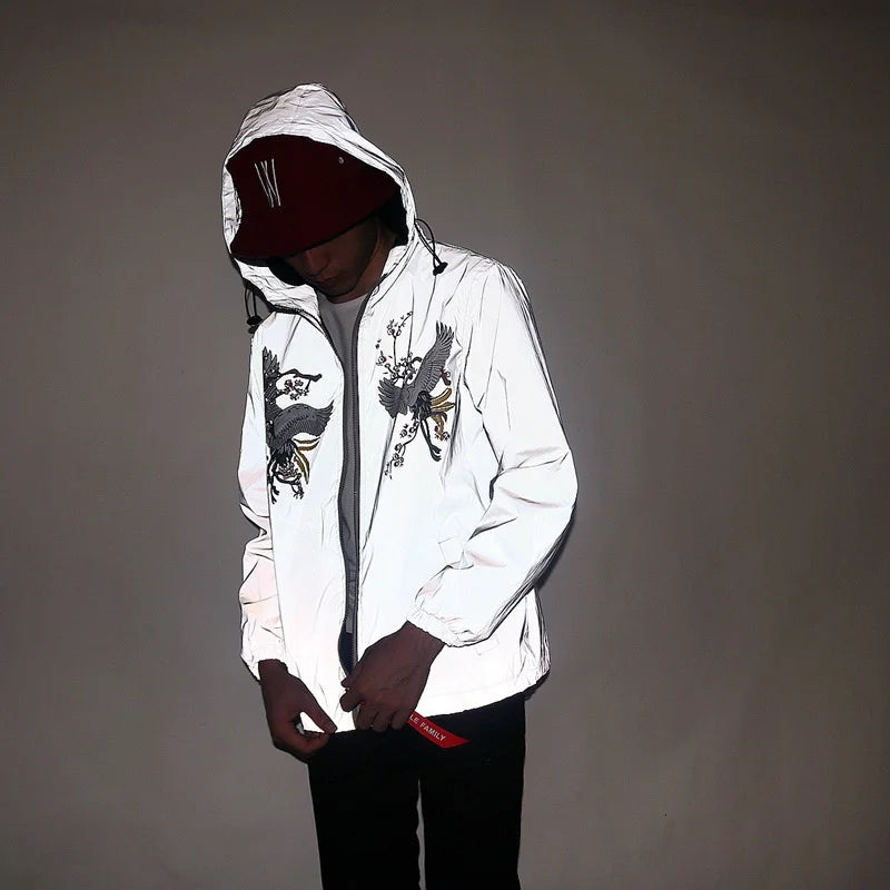 KK LUFAINA Full Reflective Hooded Jacket for Night Visibility & Streetwear Style