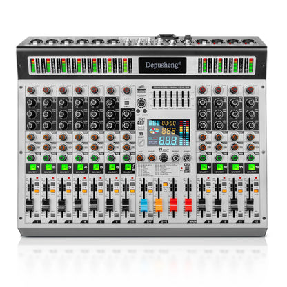 DEPUSHENG 12-Channel Audio Mixer with DSP Effects – Live Sound & Recording Console